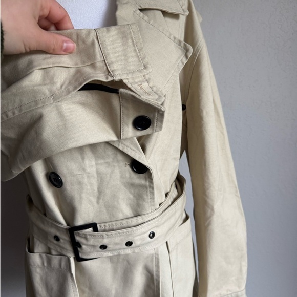 NWT Avec Les Filles Light Canvas Double Breasted Belted Trench Coat Womens M - Picture 3 of 7